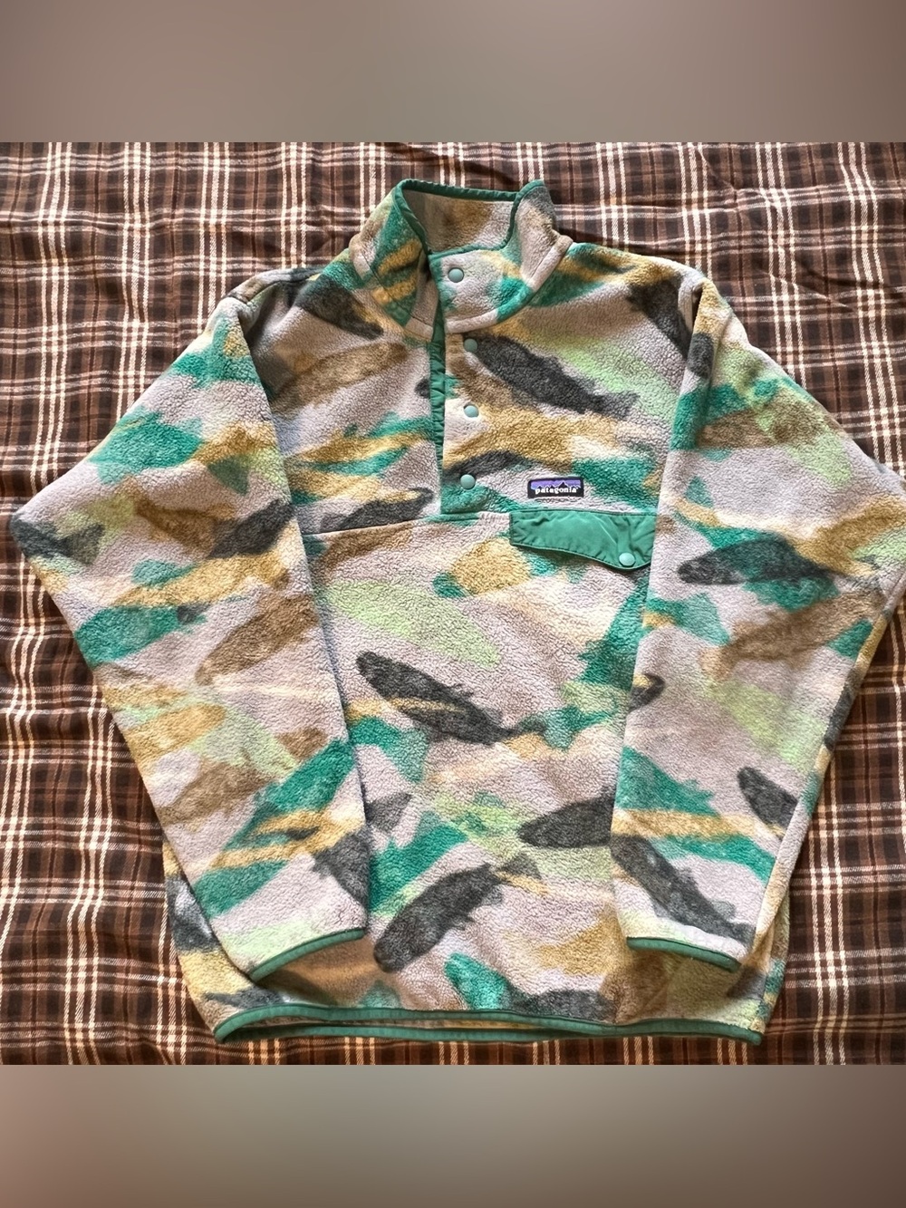 Patagonia Synchilla Snap t Fleece Pullover Trout Tales Fish Rare Men’s S